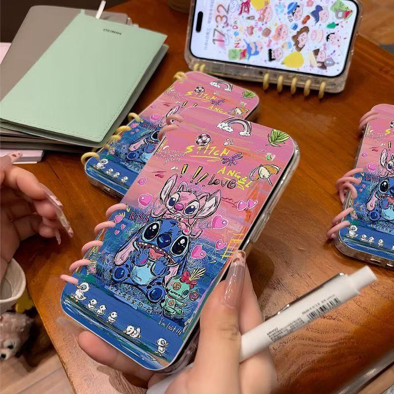本型スマホケース 人気キャラクター「スティッチ」テーマ 手帳型スマホケース  キャラクターの柔らかい 折りたたみ式 ノート型 スマホケース  iPhone に対応