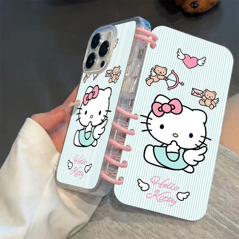 本型スマホケース 定番キャラクター「ハローキティ」テーマ 手帳型スマホケース  キャラクターの柔らかい 折りたたみ式 ノート型 スマホケース  iPhone に対応