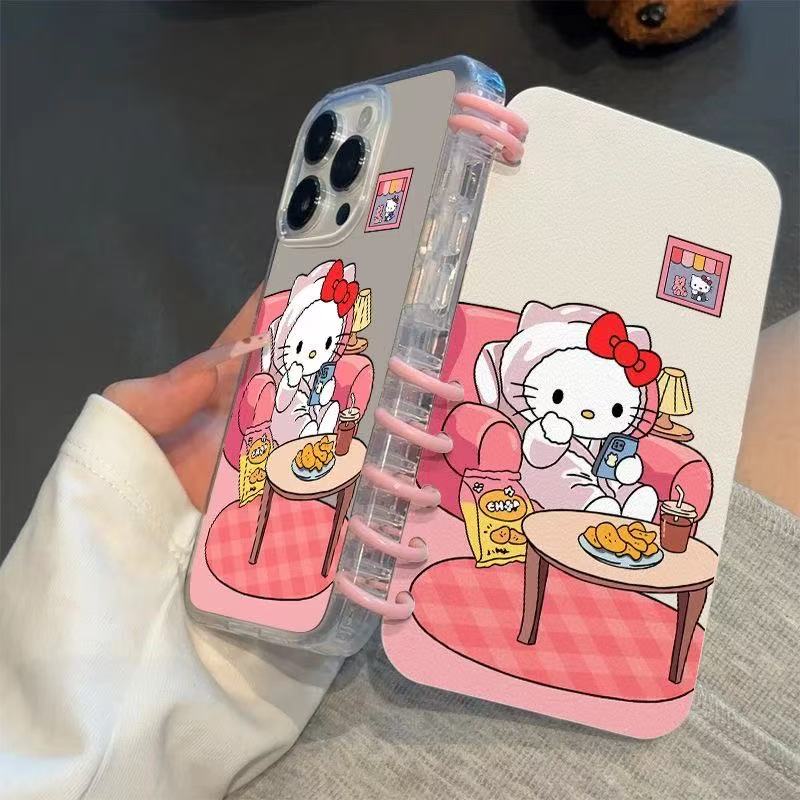 本型スマホケース 定番キャラクター「ハローキティ」がカジュアルなテーマ 手帳型スマホケース  キャラクターの柔らかい 折りたたみ式 ノート型 スマホケース  iPhone に対応