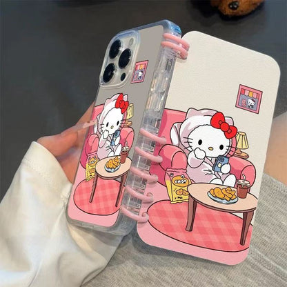 本型スマホケース 定番キャラクター「ハローキティ」がカジュアルなテーマ 手帳型スマホケース  キャラクターの柔らかい 折りたたみ式 ノート型 スマホケース  iPhone に対応