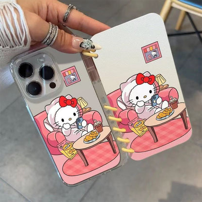 本型スマホケース 定番キャラクター「ハローキティ」がカジュアルなテーマ 手帳型スマホケース  キャラクターの柔らかい 折りたたみ式 ノート型 スマホケース  iPhone に対応