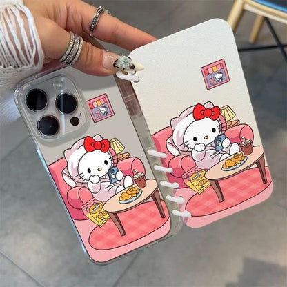 本型スマホケース 定番キャラクター「ハローキティ」がカジュアルなテーマ 手帳型スマホケース  キャラクターの柔らかい 折りたたみ式 ノート型 スマホケース  iPhone に対応