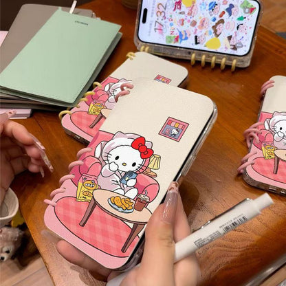 本型スマホケース 定番キャラクター「ハローキティ」がカジュアルなテーマ 手帳型スマホケース  キャラクターの柔らかい 折りたたみ式 ノート型 スマホケース  iPhone に対応