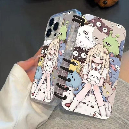 本型スマホケース 猫を優しく抱く女の子テーマ 手帳型スマホケース  キャラクターの柔らかい 折りたたみ式 ノート型 スマホケース  iPhone に対応