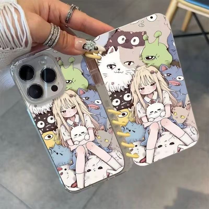本型スマホケース 猫を優しく抱く女の子テーマ 手帳型スマホケース  キャラクターの柔らかい 折りたたみ式 ノート型 スマホケース  iPhone に対応