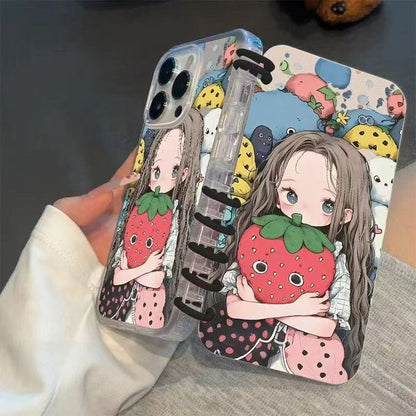 本型スマホケース ストロベリーをまとった可愛い女の子「ストロベリーガール」テーマ 手帳型スマホケース  キャラクターの柔らかい 折りたたみ式 ノート型 スマホケース  iPhone に対応