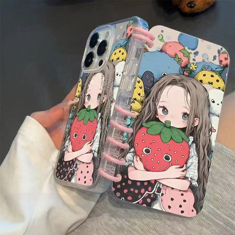 本型スマホケース ストロベリーをまとった可愛い女の子「ストロベリーガール」テーマ 手帳型スマホケース  キャラクターの柔らかい 折りたたみ式 ノート型 スマホケース  iPhone に対応