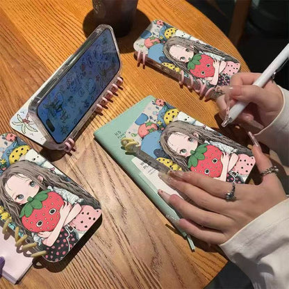 本型スマホケース ストロベリーをまとった可愛い女の子「ストロベリーガール」テーマ 手帳型スマホケース  キャラクターの柔らかい 折りたたみ式 ノート型 スマホケース  iPhone に対応