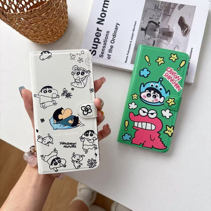 本型スマホケース 定番キャラクター「クレヨンしんちゃん」テーマ 手帳型スマホケース  キャラクターの柔らかい 折りたたみ式 ノート型 スマホケース  iPhone に対応