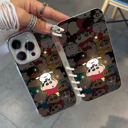 本型スマホケース クレヨンしんちゃんの「発光機能」テーマ 手帳型スマホケース  キャラクターの柔らかい 折りたたみ式 ノート型 スマホケース  iPhone に対応