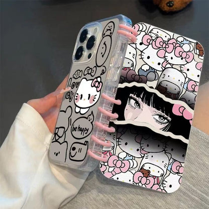 本型スマホケース 「ハローキティ」と優しい雰囲気の少女が共演テーマ 手帳型スマホケース  キャラクターの柔らかい 折りたたみ式 ノート型 スマホケース  iPhone に対応
