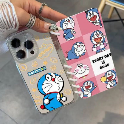 本型スマホケース 定番キャラクター「ドラえもん」テーマ  手帳型スマホケース  キャラクターの柔らかい 折りたたみ式 ノート型 スマホケース  iPhone に対応
