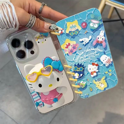 本型スマホケース サンリオ人気キャラクター「プールコレクション」テーマ 手帳型スマホケース  キャラクターの柔らかい 折りたたみ式 ノート型 スマホケース  iPhone に対応