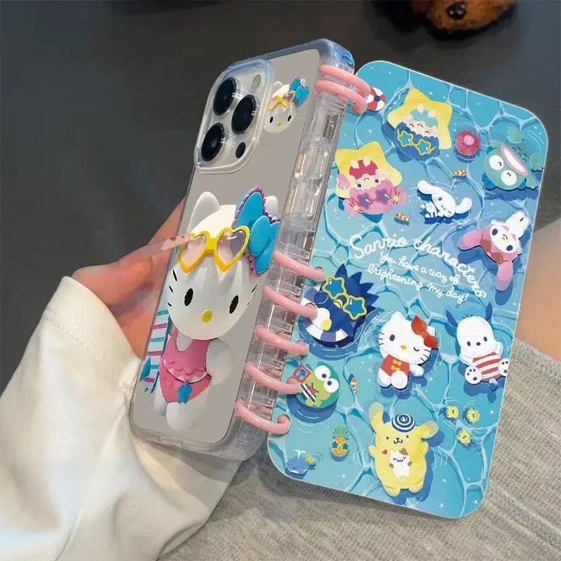 本型スマホケース サンリオ人気キャラクター「プールコレクション」テーマ 手帳型スマホケース  キャラクターの柔らかい 折りたたみ式 ノート型 スマホケース  iPhone に対応