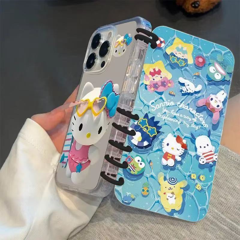 本型スマホケース サンリオ人気キャラクター「プールコレクション」テーマ 手帳型スマホケース  キャラクターの柔らかい 折りたたみ式 ノート型 スマホケース  iPhone に対応