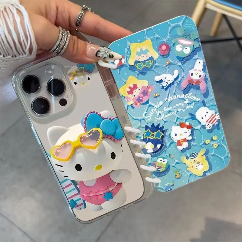 本型スマホケース サンリオ人気キャラクター「プールコレクション」テーマ 手帳型スマホケース  キャラクターの柔らかい 折りたたみ式 ノート型 スマホケース  iPhone に対応