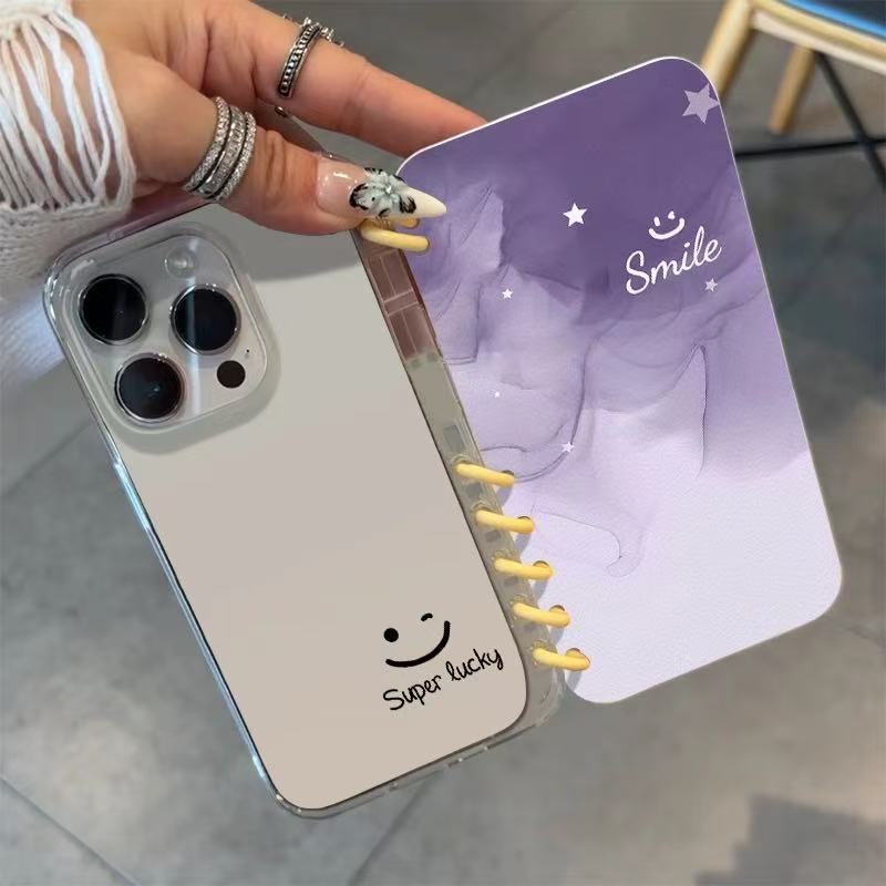 本型スマホケース 「スマイル」テーマ 手帳型スマホケース  キャラクターの柔らかい 折りたたみ式 ノート型 スマホケース  iPhone に対応