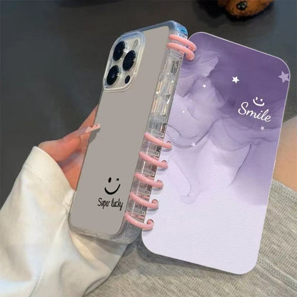 本型スマホケース 「スマイル」テーマ 手帳型スマホケース  キャラクターの柔らかい 折りたたみ式 ノート型 スマホケース  iPhone に対応