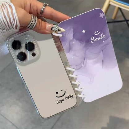 本型スマホケース 「スマイル」テーマ 手帳型スマホケース  キャラクターの柔らかい 折りたたみ式 ノート型 スマホケース  iPhone に対応