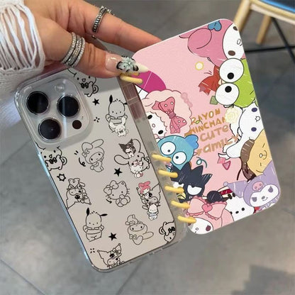 本型スマホケース 人気サンリオキャラクターたちテーマ 手帳型スマホケース  キャラクターの柔らかい 折りたたみ式 ノート型 スマホケース  iPhone に対応