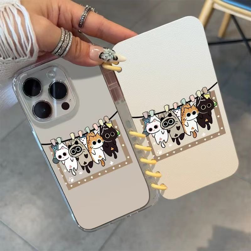 本型スマホケース 洗濯物を干すように可愛らしく「干した」姿テーマ 手帳型スマホケース  キャラクターの柔らかい 折りたたみ式 ノート型 スマホケース  iPhone に対応