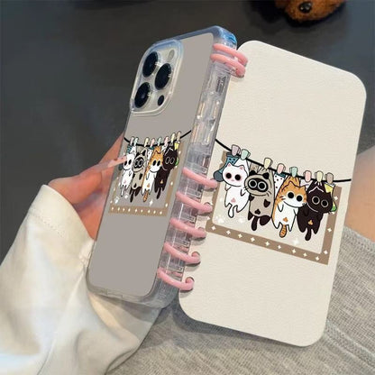 本型スマホケース 洗濯物を干すように可愛らしく「干した」姿テーマ 手帳型スマホケース  キャラクターの柔らかい 折りたたみ式 ノート型 スマホケース  iPhone に対応