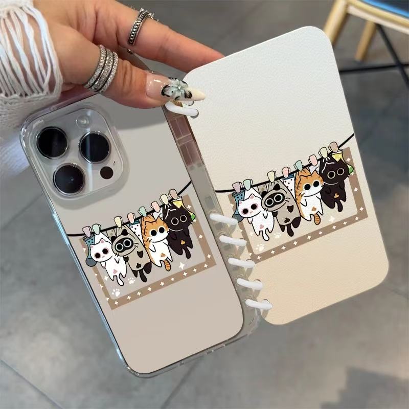 本型スマホケース 洗濯物を干すように可愛らしく「干した」姿テーマ 手帳型スマホケース  キャラクターの柔らかい 折りたたみ式 ノート型 スマホケース  iPhone に対応