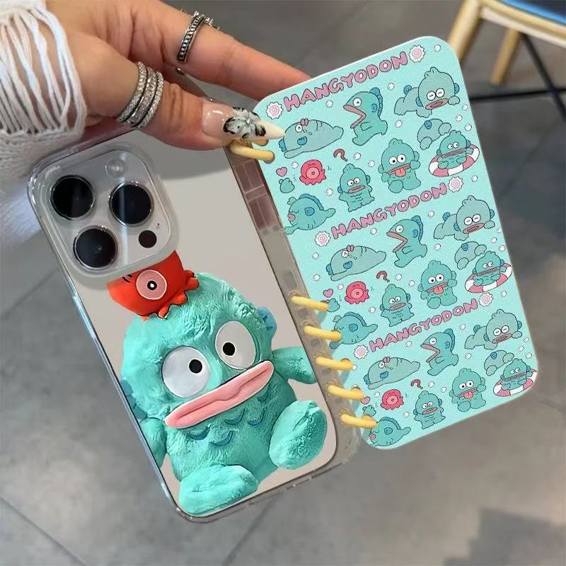 本型スマホケース  サンリオの人気キャラクター「ハントン」テーマ  手帳型スマホケース  キャラクターの柔らかい 折りたたみ式 ノート型 スマホケース  iPhone に対応