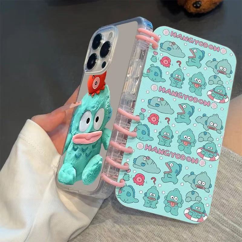 本型スマホケース  サンリオの人気キャラクター「ハントン」テーマ  手帳型スマホケース  キャラクターの柔らかい 折りたたみ式 ノート型 スマホケース  iPhone に対応