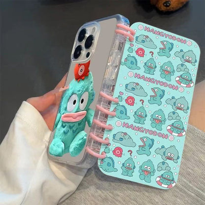 本型スマホケース  サンリオの人気キャラクター「ハントン」テーマ  手帳型スマホケース  キャラクターの柔らかい 折りたたみ式 ノート型 スマホケース  iPhone に対応