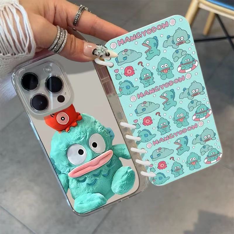 本型スマホケース  サンリオの人気キャラクター「ハントン」テーマ  手帳型スマホケース  キャラクターの柔らかい 折りたたみ式 ノート型 スマホケース  iPhone に対応