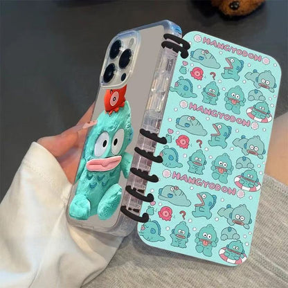 本型スマホケース  サンリオの人気キャラクター「ハントン」テーマ  手帳型スマホケース  キャラクターの柔らかい 折りたたみ式 ノート型 スマホケース  iPhone に対応