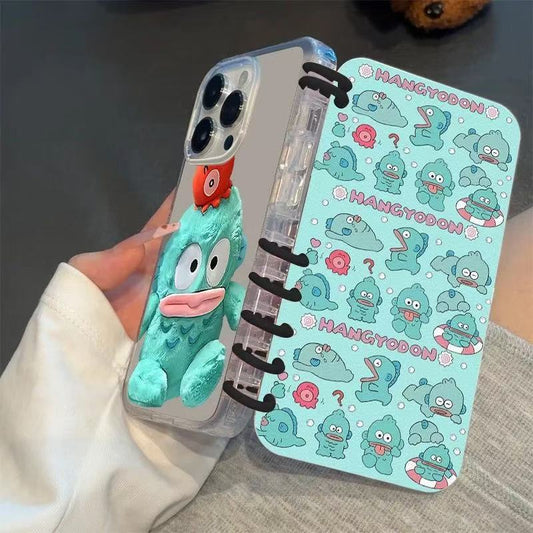 本型スマホケース  サンリオの人気キャラクター「ハントン」テーマ  手帳型スマホケース  キャラクターの柔らかい 折りたたみ式 ノート型 スマホケース  iPhone に対応