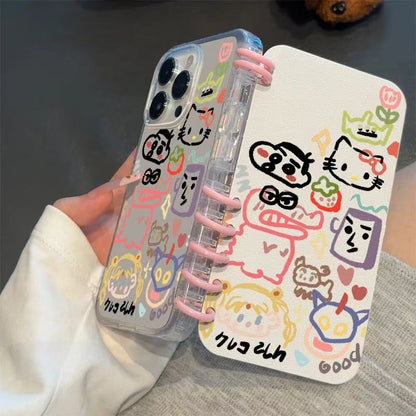 本型スマホケース 「カートゥーングラフィティ」テーマ 手帳型スマホケース  キャラクターの柔らかい 折りたたみ式 ノート型 スマホケース  iPhone に対応
