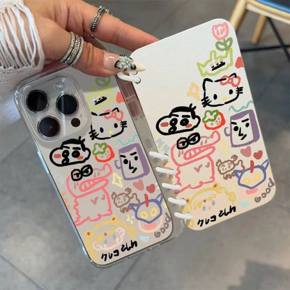 本型スマホケース 「カートゥーングラフィティ」テーマ 手帳型スマホケース  キャラクターの柔らかい 折りたたみ式 ノート型 スマホケース  iPhone に対応