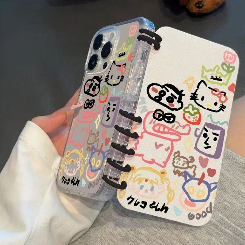 本型スマホケース 「カートゥーングラフィティ」テーマ 手帳型スマホケース  キャラクターの柔らかい 折りたたみ式 ノート型 スマホケース  iPhone に対応