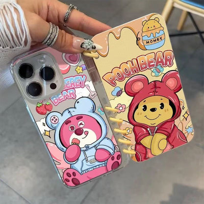 本型スマホケース  愛らしい「ストロベリーベアー」テーマ  手帳型スマホケース  キャラクターの柔らかい 折りたたみ式 ノート型 スマホケース  iPhone に対応