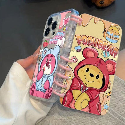 本型スマホケース  愛らしい「ストロベリーベアー」テーマ  手帳型スマホケース  キャラクターの柔らかい 折りたたみ式 ノート型 スマホケース  iPhone に対応