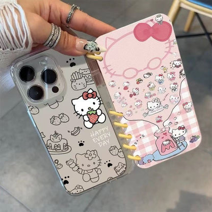 本型スマホケース  人気キャラクター「ハローキティ」が満載テーマ  手帳型スマホケース  キャラクターの柔らかい 折りたたみ式 ノート型 スマホケース  iPhone に対応