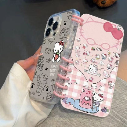 本型スマホケース  人気キャラクター「ハローキティ」が満載テーマ  手帳型スマホケース  キャラクターの柔らかい 折りたたみ式 ノート型 スマホケース  iPhone に対応