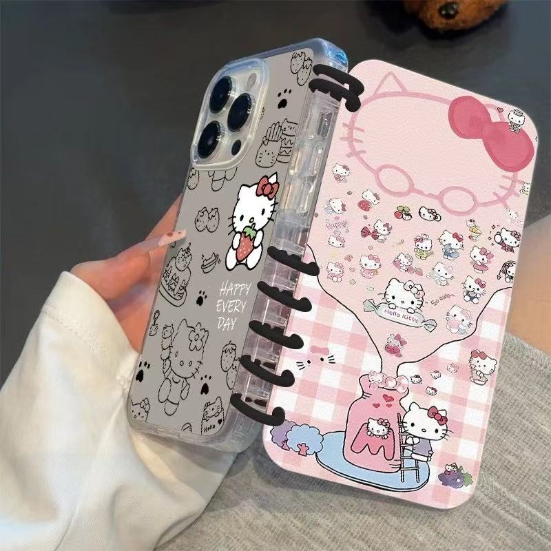 本型スマホケース  人気キャラクター「ハローキティ」が満載テーマ  手帳型スマホケース  キャラクターの柔らかい 折りたたみ式 ノート型 スマホケース  iPhone に対応