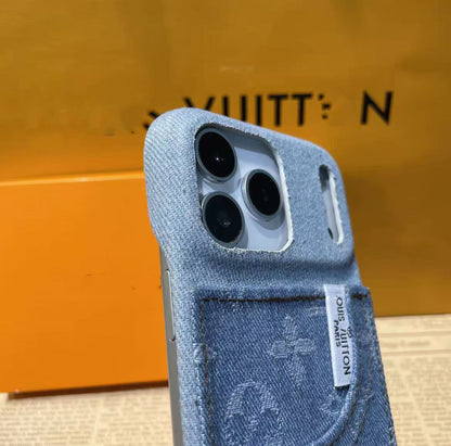 スマホケース  高級感デニム   ダブルV    耐衝撃・防振性能に優れ、高級感あふれるスマホケースで、iPhone12~17 に対応