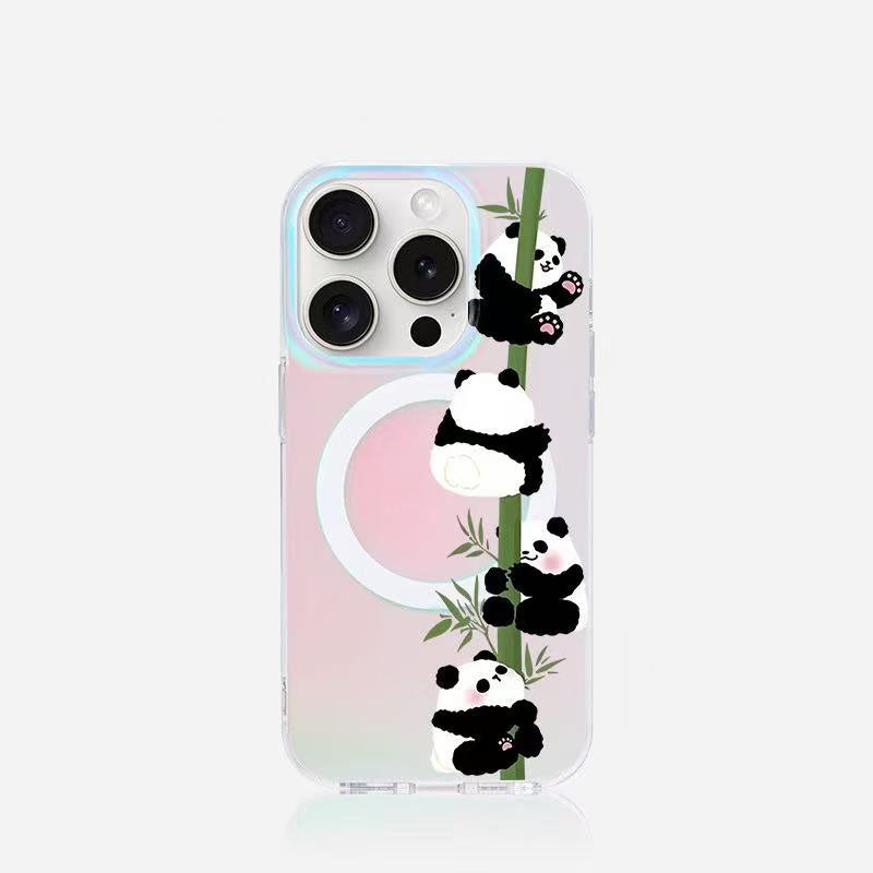 スマホケース  レーザーカラー パンダ柄マグネットスマホケース  耐衝撃・防振性能に優れ、高級感あふれるスマホケースで、iPhone 11~17 に対応