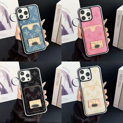 スマホケース  高級感デニムの雰囲気カードホルダー付き  ダブルV  耐衝撃・防振性能に優れ、高級感あふれるスマホケースで、iPhone12~17 に対応
