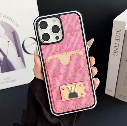 スマホケース  高級感デニムの雰囲気カードホルダー付き  ダブルV  耐衝撃・防振性能に優れ、高級感あふれるスマホケースで、iPhone12~17 に対応