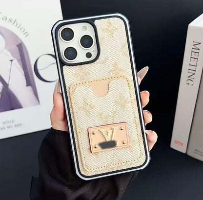 スマホケース  高級感デニムの雰囲気カードホルダー付き  ダブルV  耐衝撃・防振性能に優れ、高級感あふれるスマホケースで、iPhone12~17 に対応