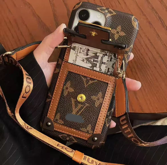 スマホケース  高級感カードホルダー付き・ストラップ付き  ダブルV  耐衝撃・防振性能に優れ、高級感あふれるスマホケースで、iPhone13~17 に対応