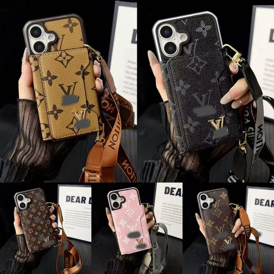 スマホケース  高級感カードホルダー付き・ストラップ付き  ダブルV  耐衝撃・防振性能に優れ、高級感あふれるスマホケースで、iPhone12~17 に対応