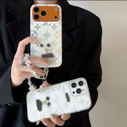 スマホケース  高級感月光白スマホケース   ダブルV    耐衝撃・防振性能に優れ、高級感あふれるスマホケースで、iPhone12~17 に対応