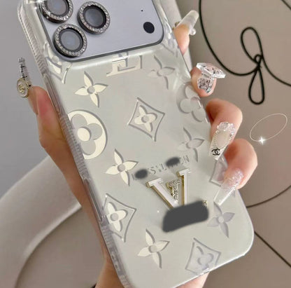 スマホケース  高級感月光白スマホケース   ダブルV    耐衝撃・防振性能に優れ、高級感あふれるスマホケースで、iPhone12~17 に対応